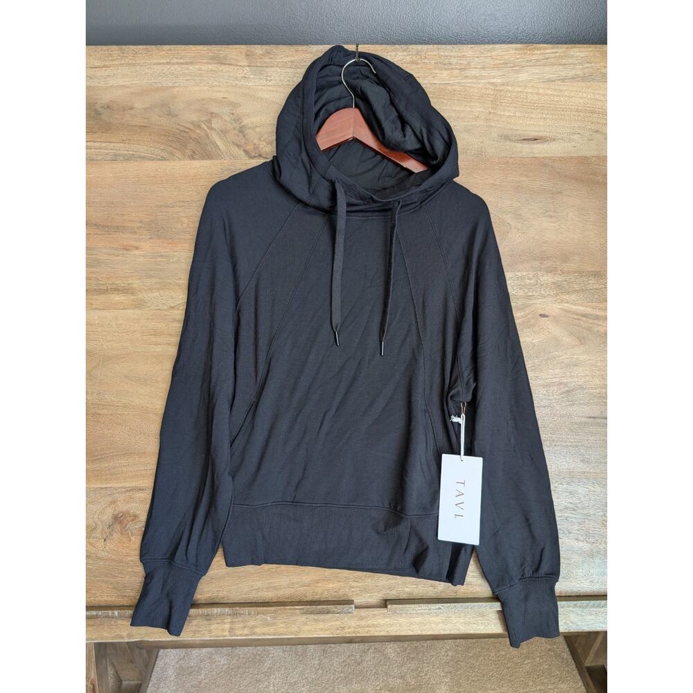 Tavi Ebony Cozy Paneled Hoodie Womens Small Black Fleece Lined Drawstring NWT